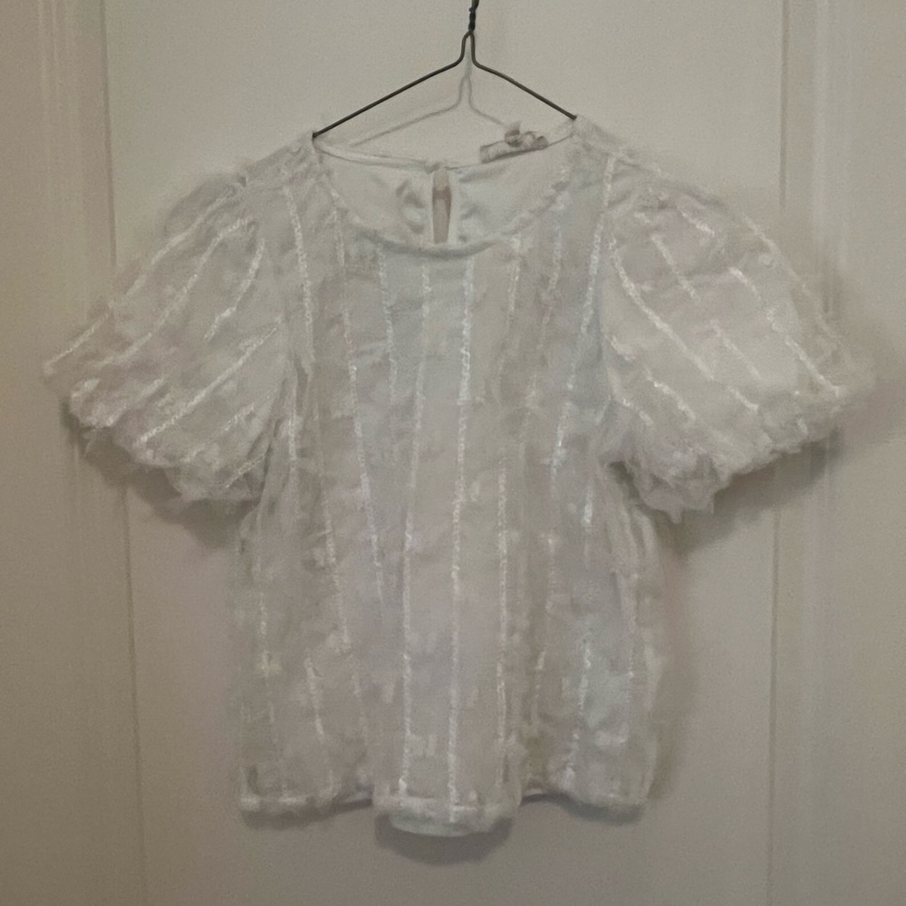 White Sheer Puff Sleeve Blouse